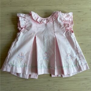 Proper Peony Pink Ruffled Baby Dress with Ice Cream Embroidery
